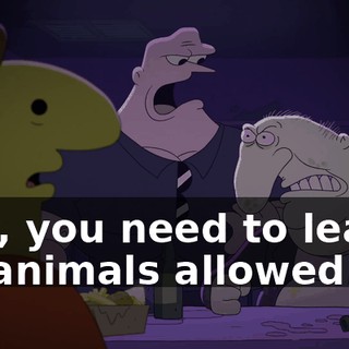 Hey, you need to leave. No animals allowed.