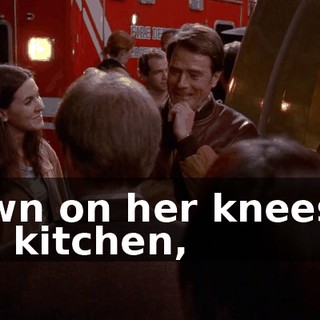 down on her knees in the kitchen,