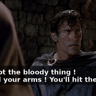 - Shoot the bloody thing ! - Hold your arms ! You'll hit the girl !