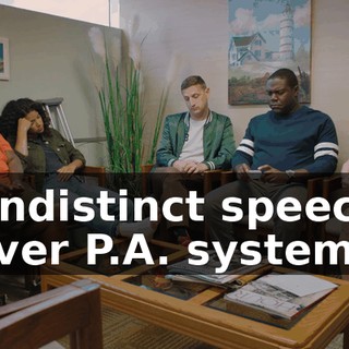 [indistinct speech over P.A. system]