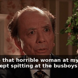 You're that horrible woman at my table who kept spitting at the busboys!