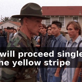You will proceed single-file on the yellow stripe