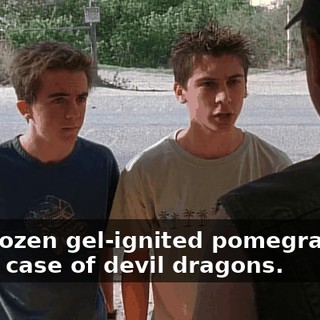 two dozen gel-ignited pomegranates and a case of devil dragons.