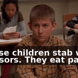 These children stab with scissors. They eat paste.