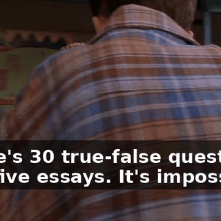 There's 30 true-false questions and five essays. It's impossible.
