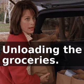 Unloading the groceries.