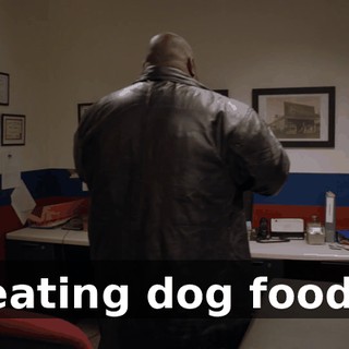 eating dog food.