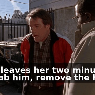 That leaves her two minutes to stab him, remove the head,