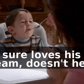 He sure loves his ice cream, doesn't he?