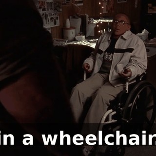 in a wheelchair.