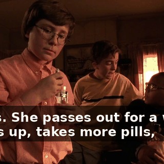 Hours. She passes out for a while, wakes up, takes more pills,