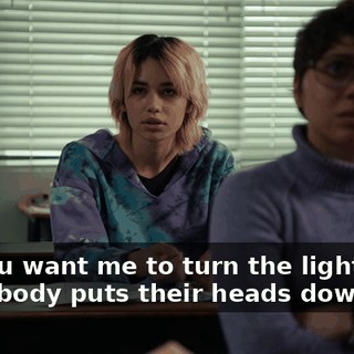 Do you want me to turn the lights off? Everybody puts their heads down.