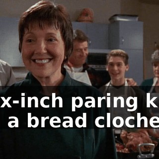 A six-inch paring knife and a bread cloche.