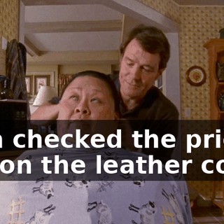 Tina checked the price tag on the leather coat--