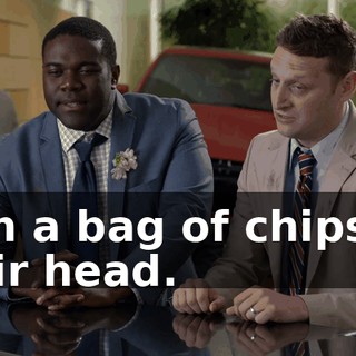 with a bag of chips on their head.