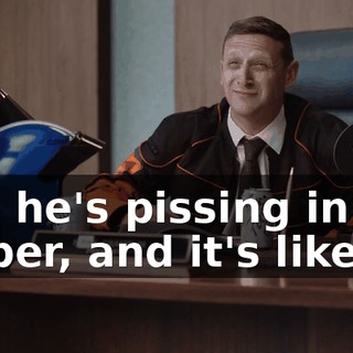 and he's pissing in the diaper, and it's like--