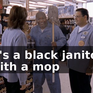 It's a black janitor with a mop