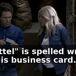 "Mattel" is spelled wrong on his business card.
