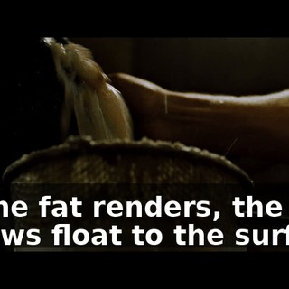 As the fat renders, the tallows float to the surface.