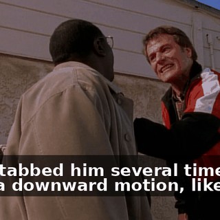 and stabbed him several times with a downward motion, like this!