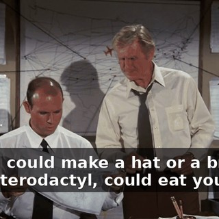 Why, I could make a hat or a brooch. Or a pterodactyl, could eat your...