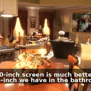 This 90-inch screen is much better than the 75-inch we have in the bathroom.