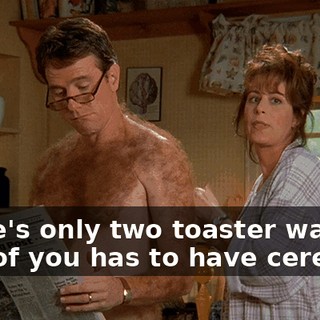 There's only two toaster waffles. One of you has to have cereal.