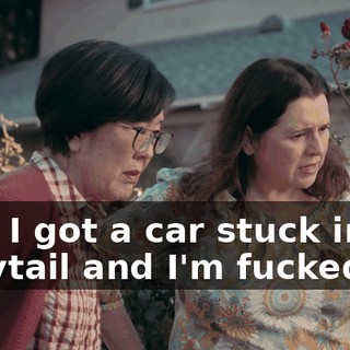 Now I got a car stuck in my ponytail and I'm fucked!