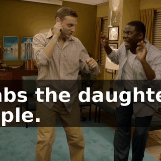 grabs the daughter's nipple.