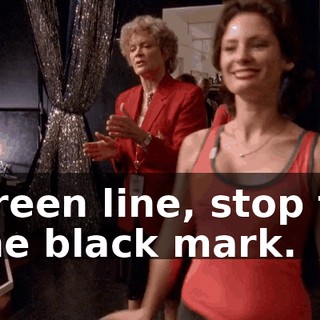 Green line, stop to the black mark.
