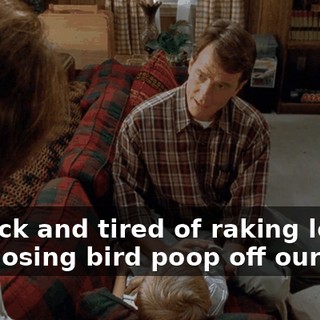 I'm sick and tired of raking leaves and hosing bird poop off our car.