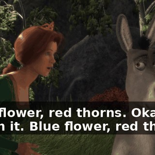 Blue flower, red thorns. Okay, I'm on it. Blue flower, red thorns.