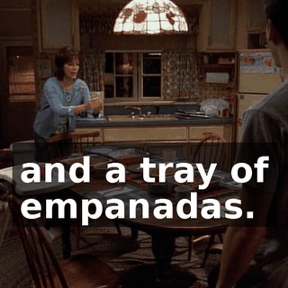 and a tray of empanadas.