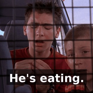 He's eating.