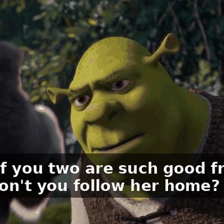 Now, if you two are such good friends, why don't you follow her home?