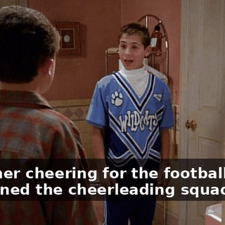 I saw her cheering for the football team, so I joined the cheerleading squad.