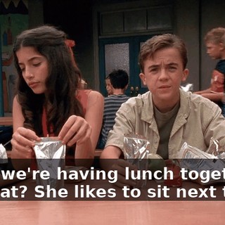 Yeah, we're having lunch together. So what? She likes to sit next to me.