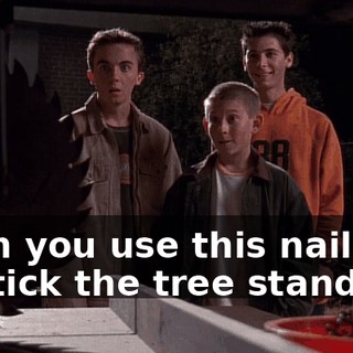 Then you use this nail gun to stick the tree stand...