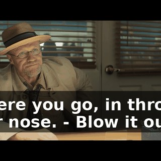 - There you go, in through your nose. - Blow it out.