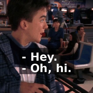 - Hey. - Oh, hi.