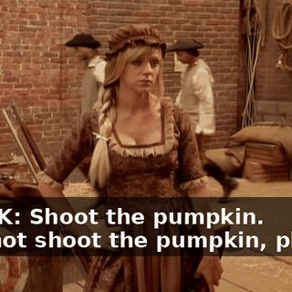 FRANK: Shoot the pumpkin. - Do not shoot the pumpkin, please.