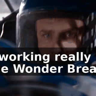 Bobby working really hard to pass the Wonder Bread car.