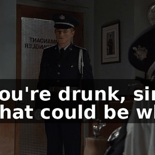 - You're drunk, sir. - That could be why.