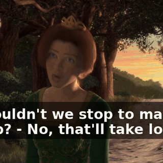 - Shouldn't we stop to make camp? - No, that'll take longer.