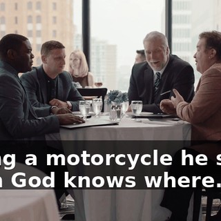 riding a motorcycle he stole from God knows where.