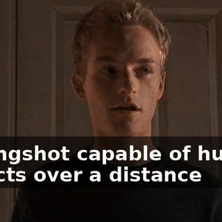 A slingshot capable of hurling objects over a distance
