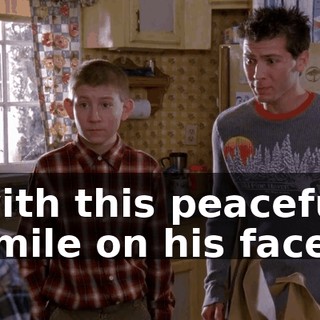 with this peaceful smile on his face.