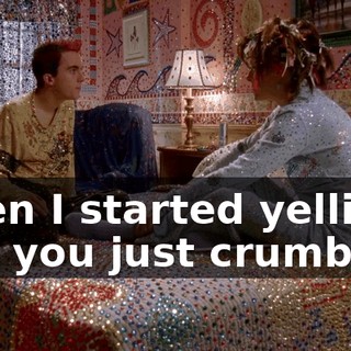 when I started yelling, and you just crumbled.