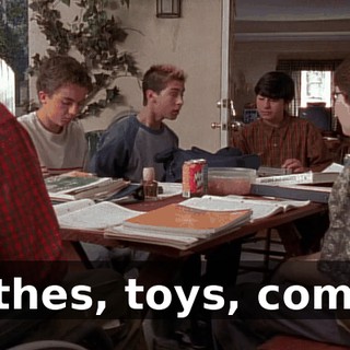 Clothes, toys, comics.