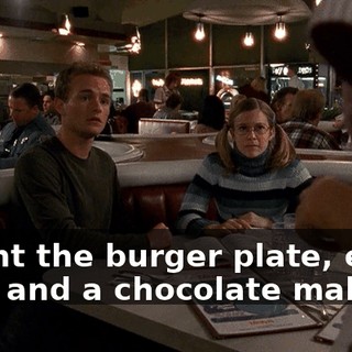 I want the burger plate, extra fries and a chocolate malt.